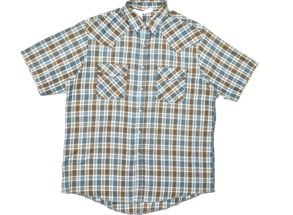 Western Frontier Other - Western Frontier Men's Brown Blue Plaid Snap Button Shirt Short Sleeve Size L